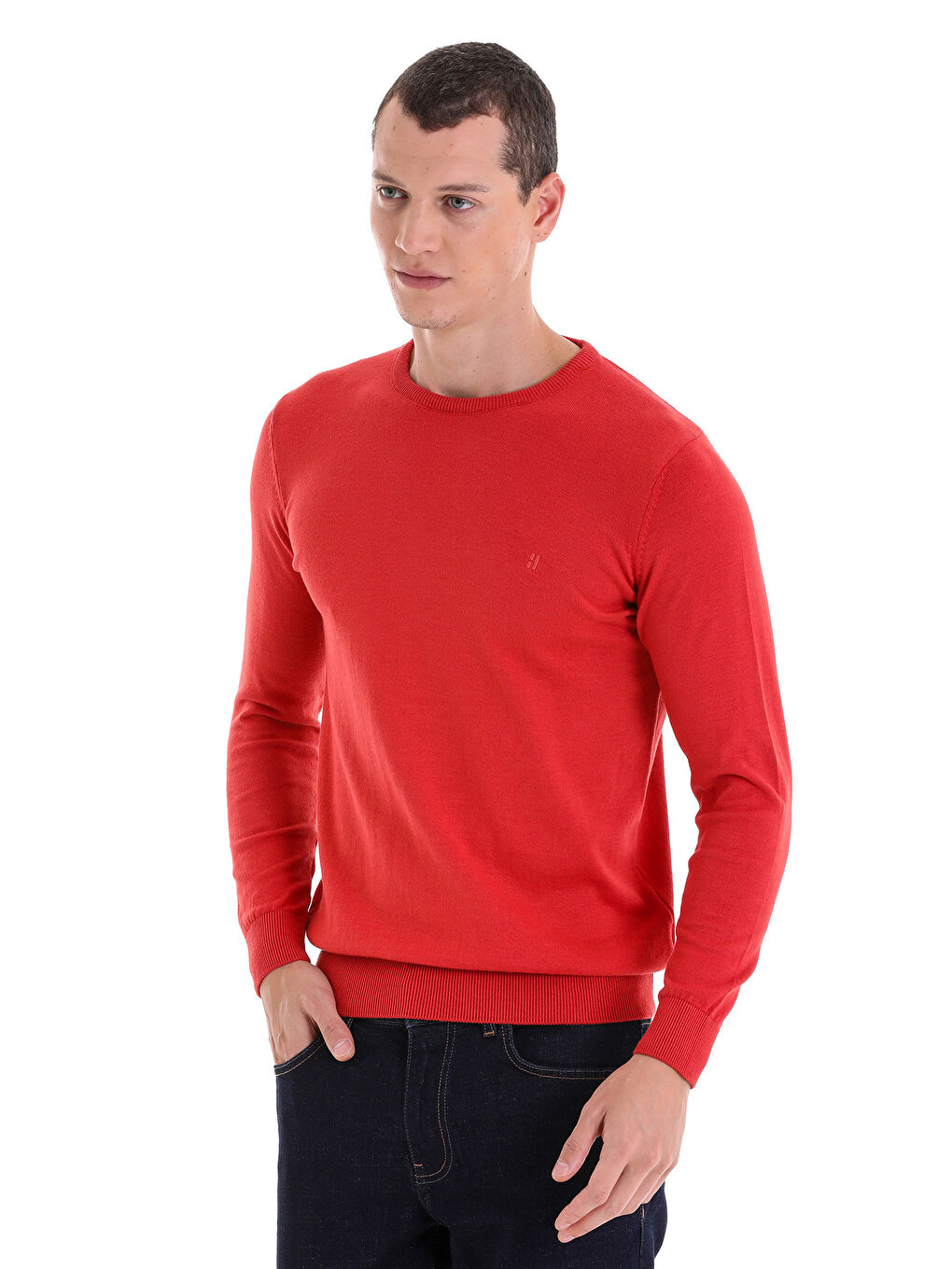 Kahverengi Kiremit Regular Fit Düz Bisiklet Yaka 100% Pamuklu Triko Kazak-3