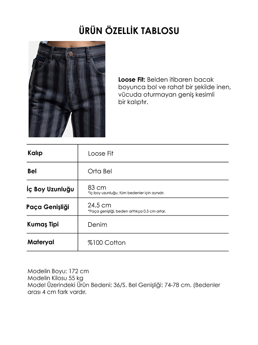 Kadın Mavi Çizgili 1w6-7 Loose Fit Özel Kumaş Tasarım Denim Jean-5