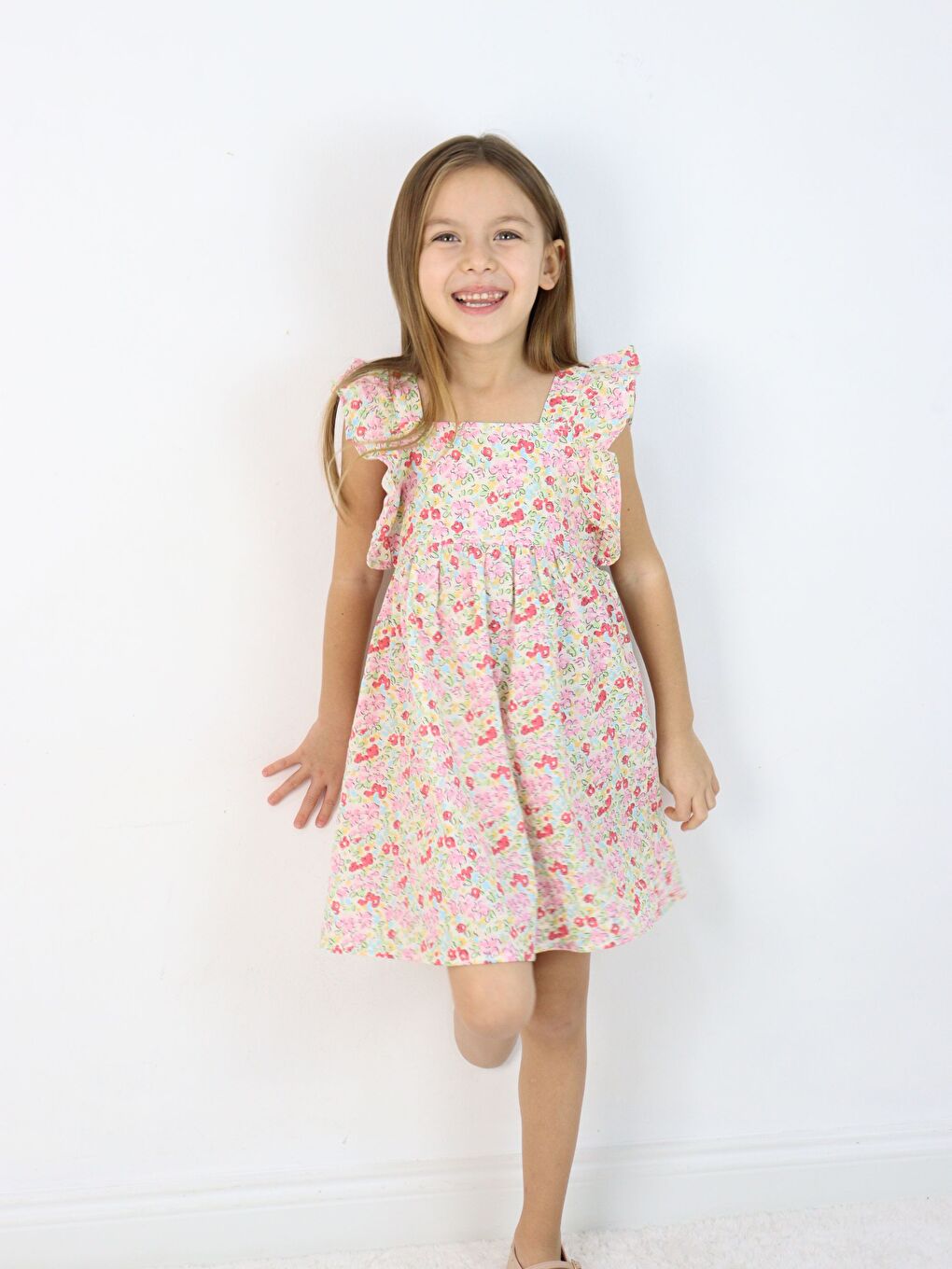 Pembe Kare Yaka Kolsuz Kız Bebek Elbise-6