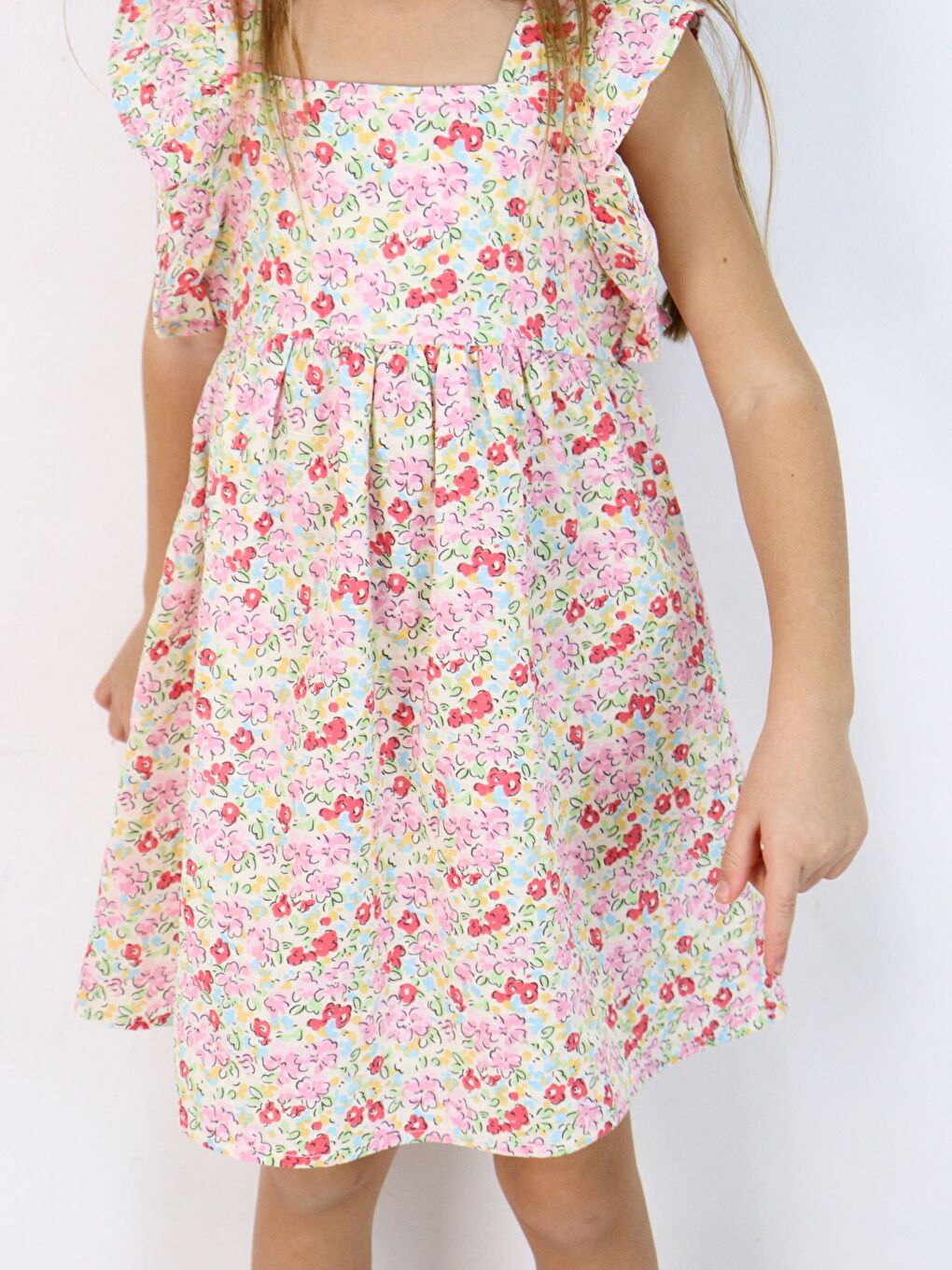 Pembe Kare Yaka Kolsuz Kız Bebek Elbise-8