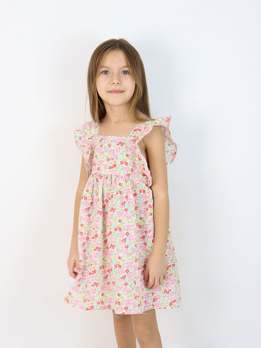 Pembe Kare Yaka Kolsuz Kız Bebek Elbise-10