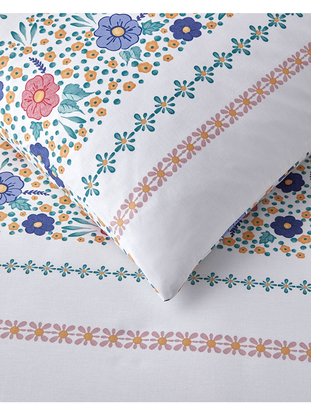 Blossom Bands Çift Taraflı Pamuklu Tek Kişilik Nevresim Seti 160x220 cm Kırmızı - Mavi-3