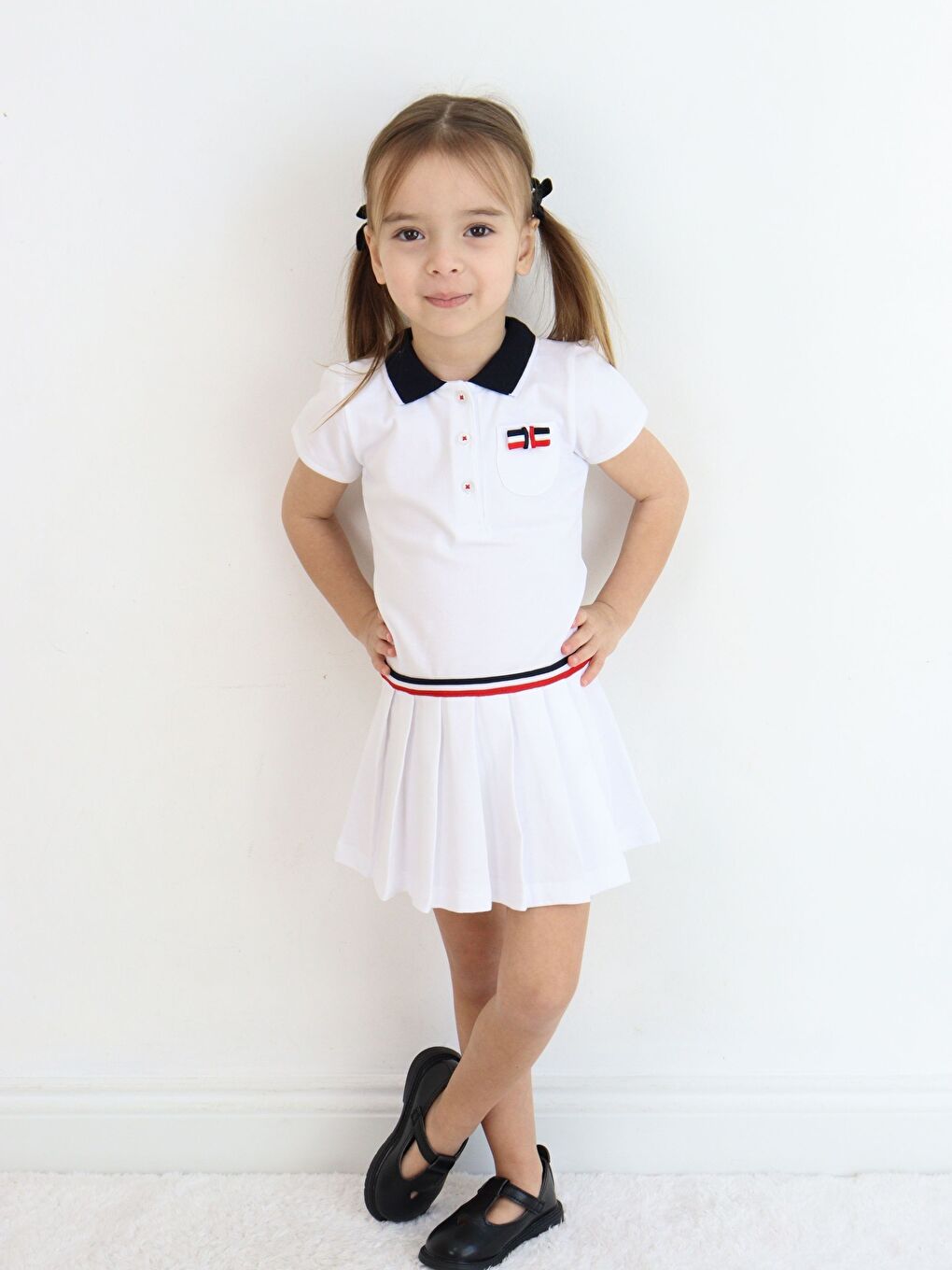 Beyaz Gömlek Yaka Kısa Kollu Kız Bebek Elbise-1