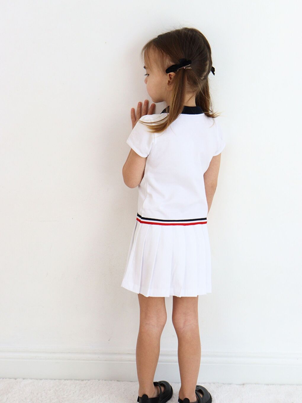 Beyaz Gömlek Yaka Kısa Kollu Kız Bebek Elbise-2