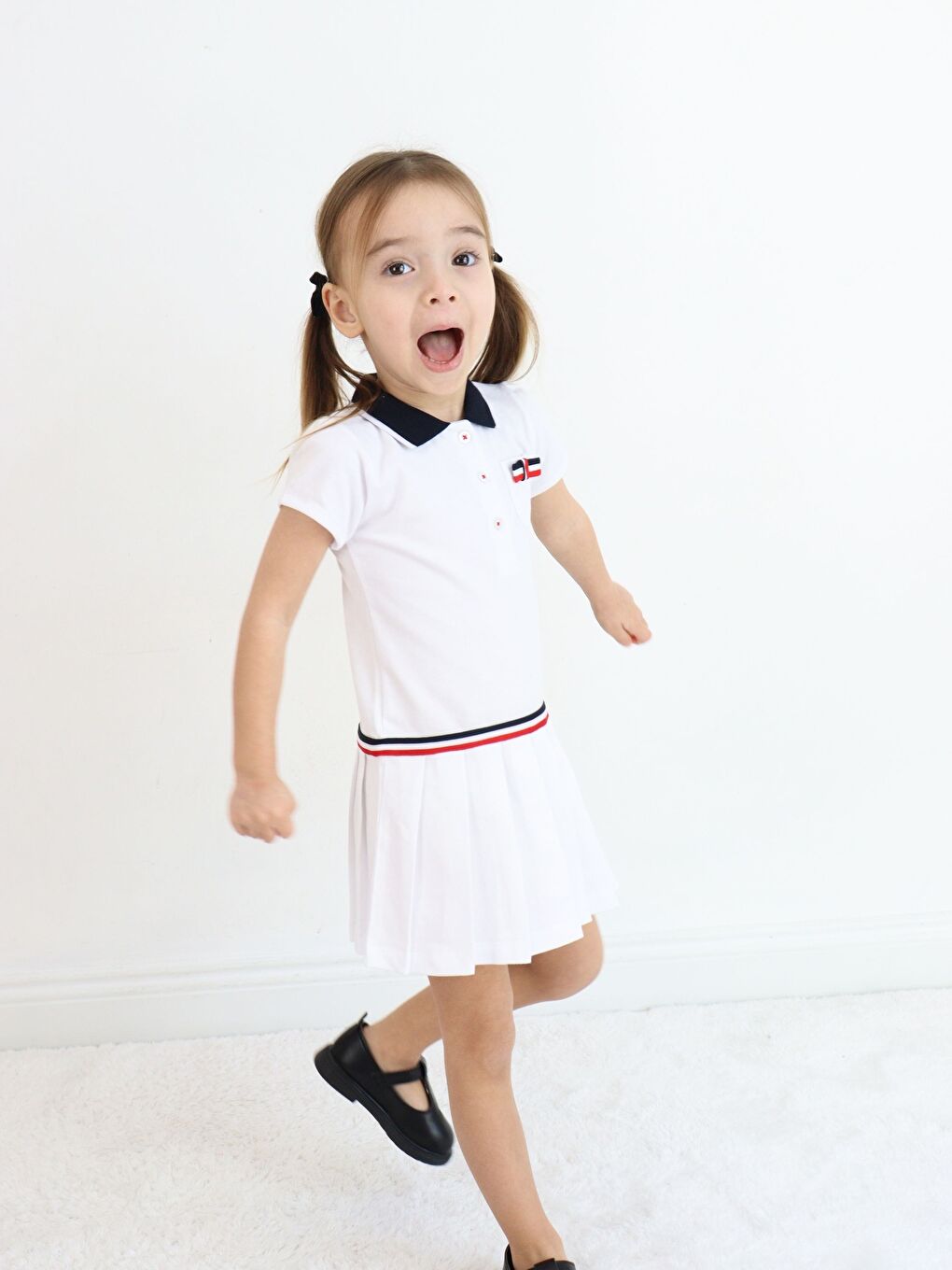 Beyaz Gömlek Yaka Kısa Kollu Kız Bebek Elbise-4