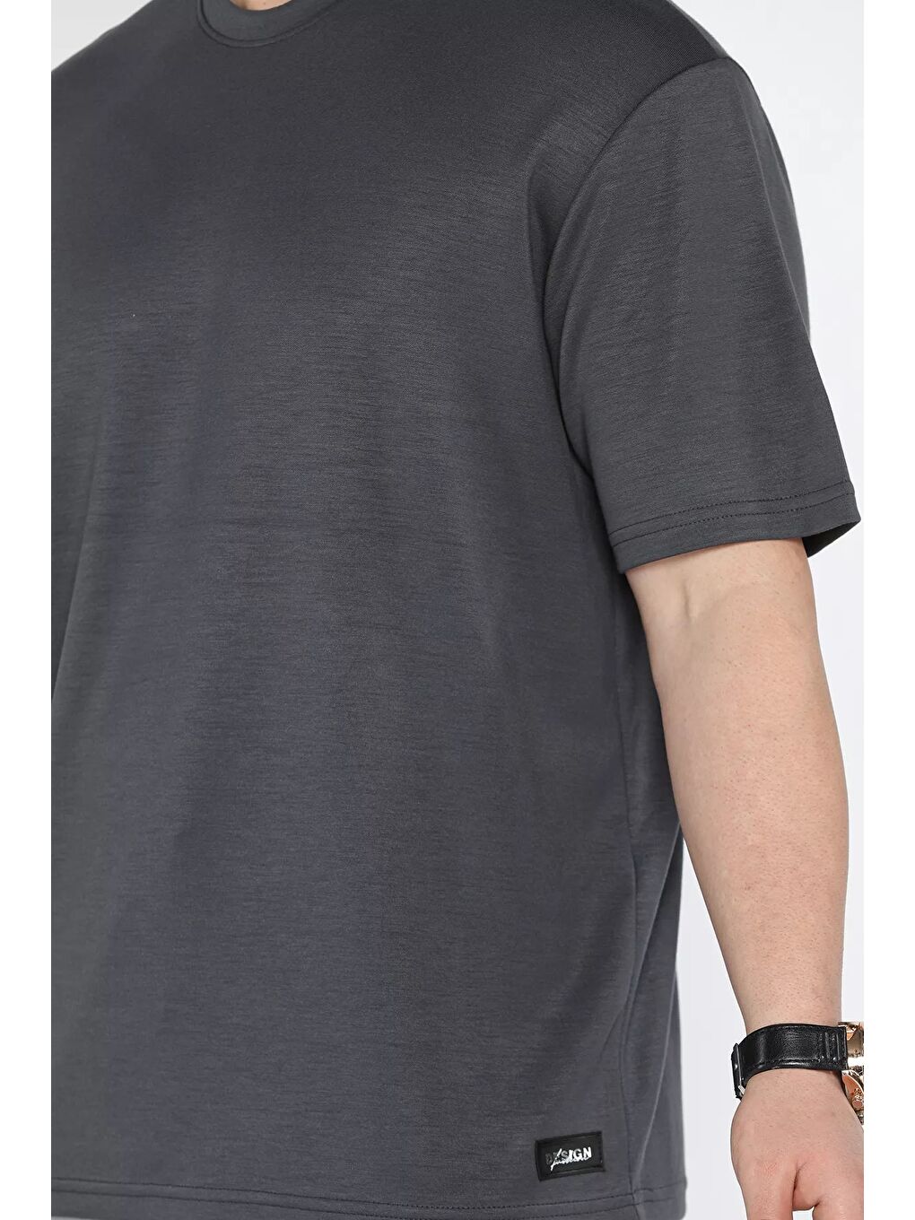 Gri Erkek Bisiklet Yaka Tişört-3