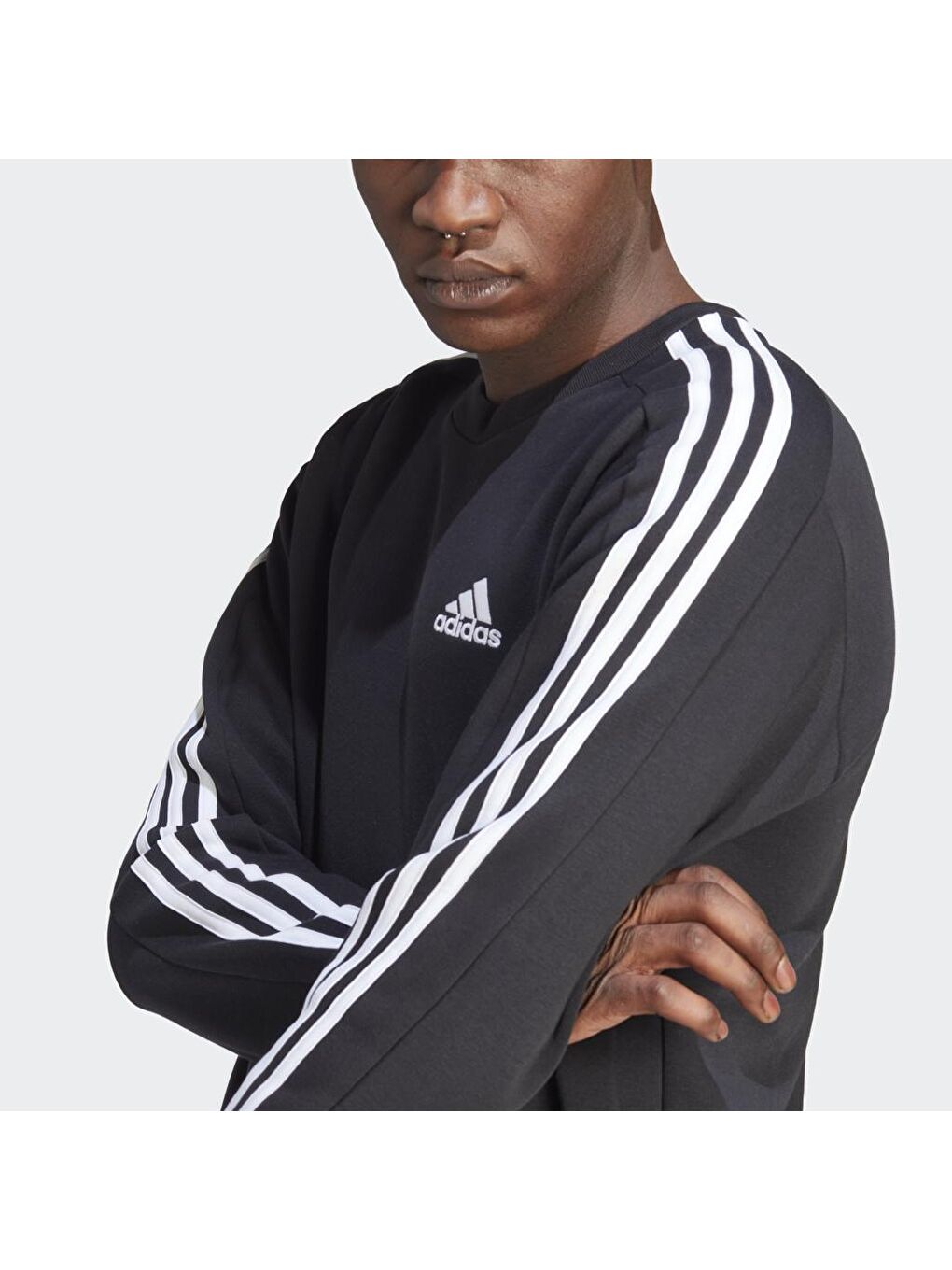 Adidas Siyah 3 Stripes Fleece Erkek Siyah Yuvarlak Yaka Sweatshirt - 2