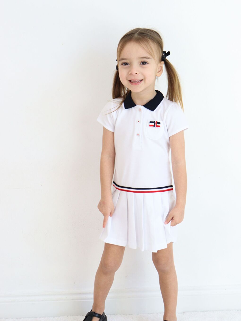 Beyaz Gömlek Yaka Kısa Kollu Kız Bebek Elbise-8