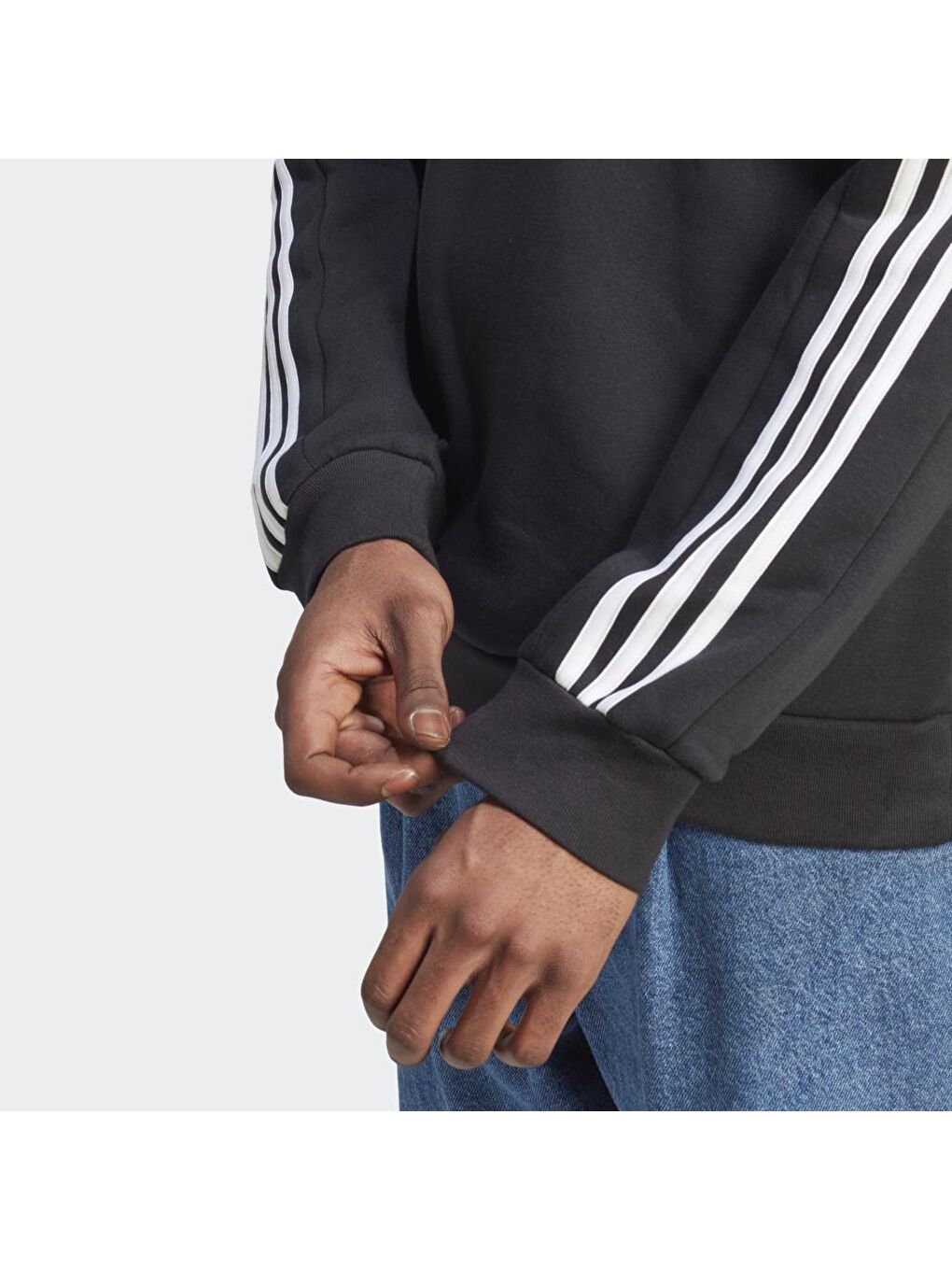 Adidas Siyah 3 Stripes Fleece Erkek Siyah Yuvarlak Yaka Sweatshirt - 3