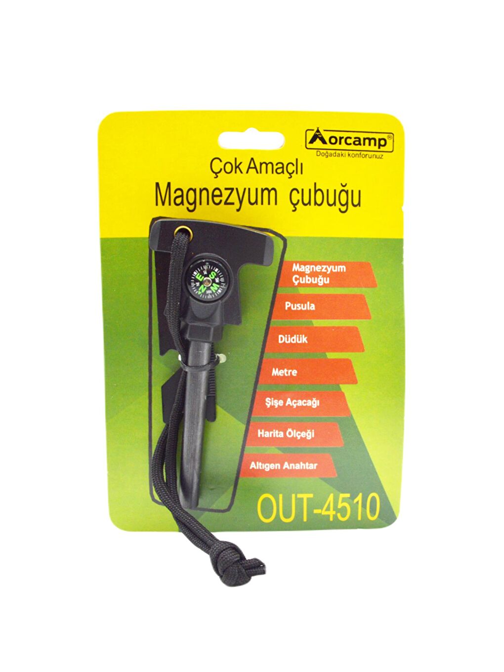 Siyah Çok Amaçlı Pusulalı Magnezyum Çubuğu(Çakmak Taşı) OUT-4510