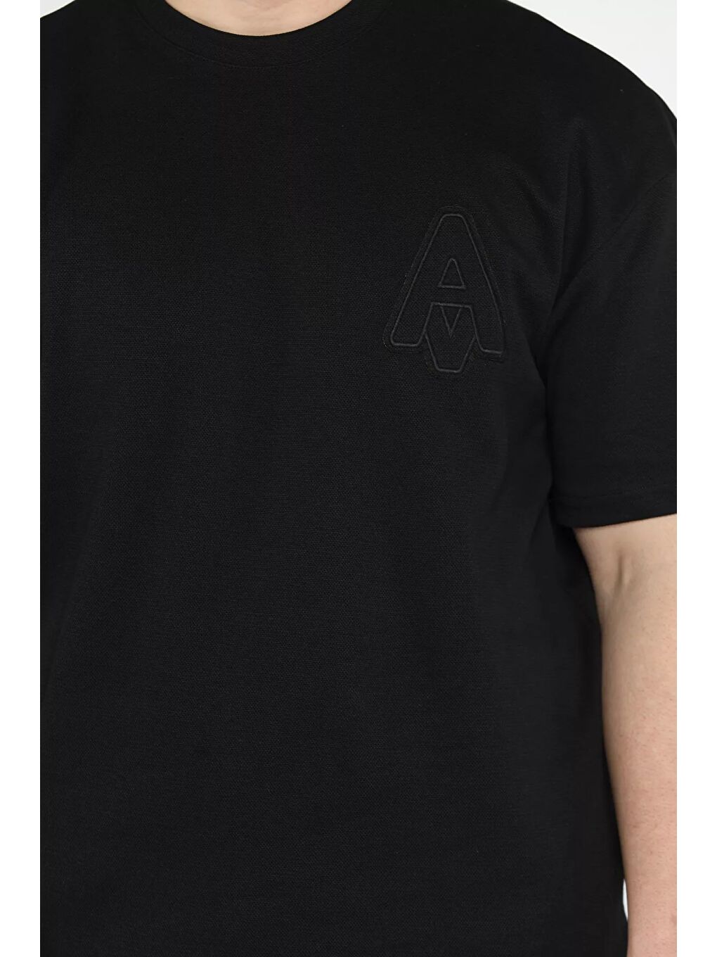 Siyah Bisiklet Yaka Nakışlı Erkek Tişört-3