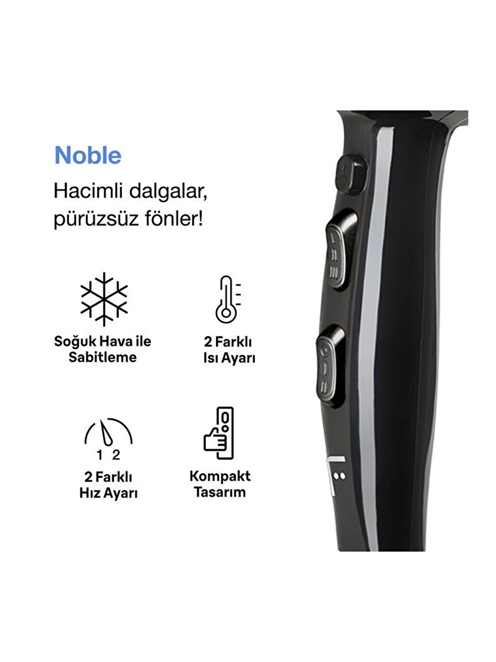Noble Ac Motor Saç Kurutma Makinesi - Siyah-1