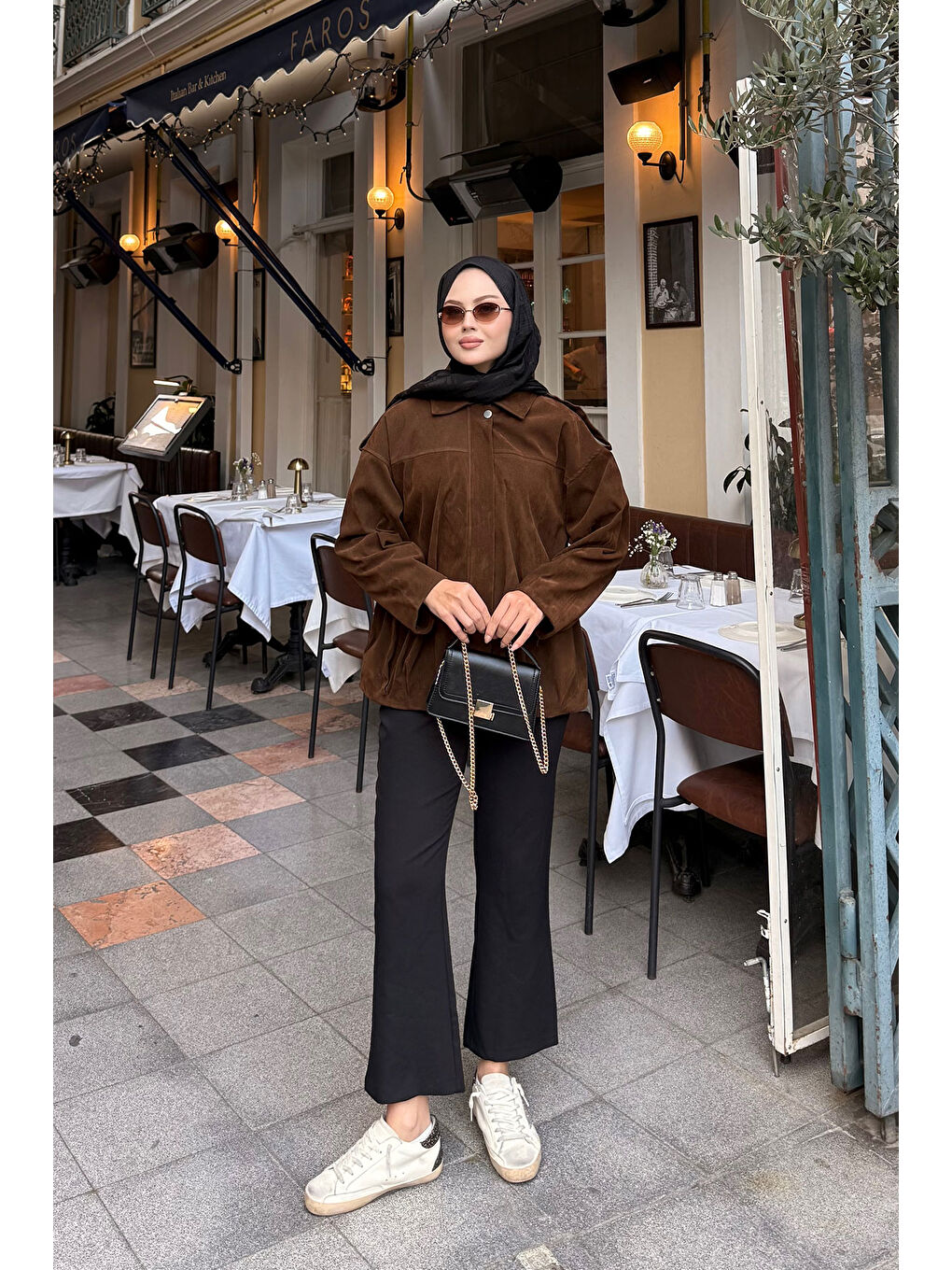 Kadın Gizli Düğmeli Kadife Ceket Kahverengi-1