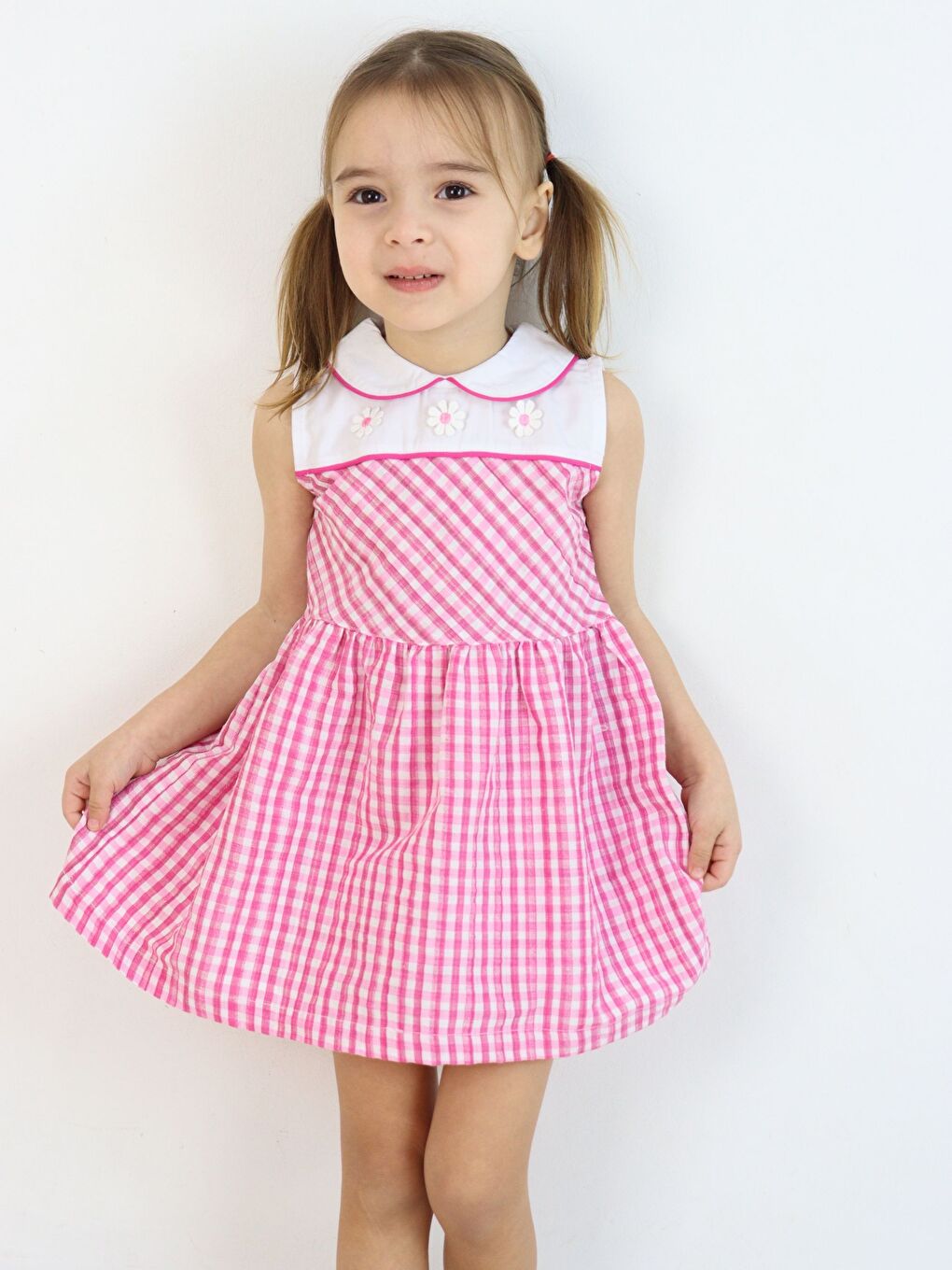 Pembe Bebe Yaka Kolsuz Kız Bebek Elbise-1