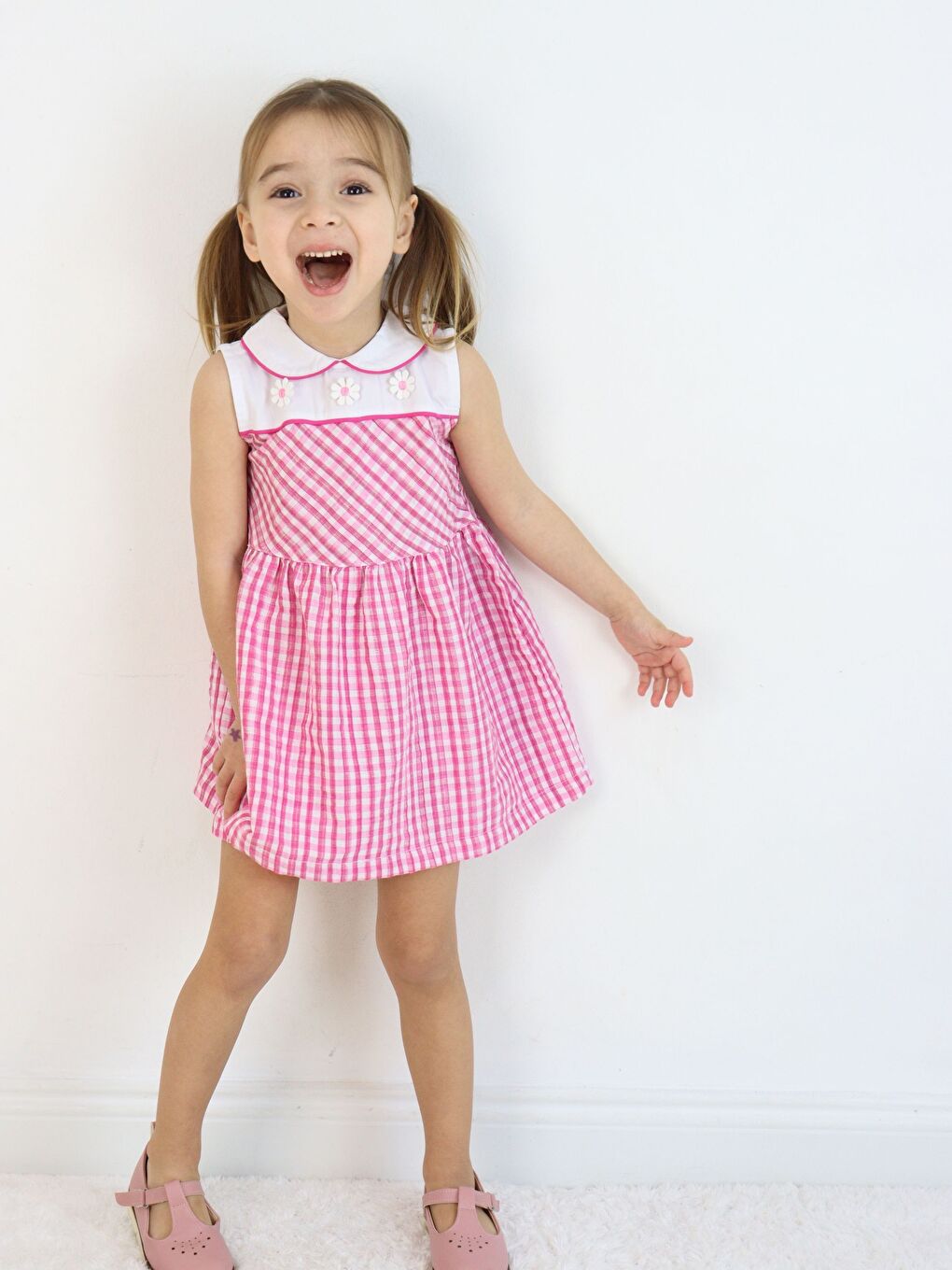 Pembe Bebe Yaka Kolsuz Kız Bebek Elbise-3