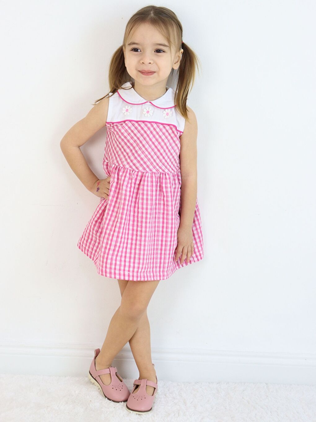 Pembe Bebe Yaka Kolsuz Kız Bebek Elbise-4