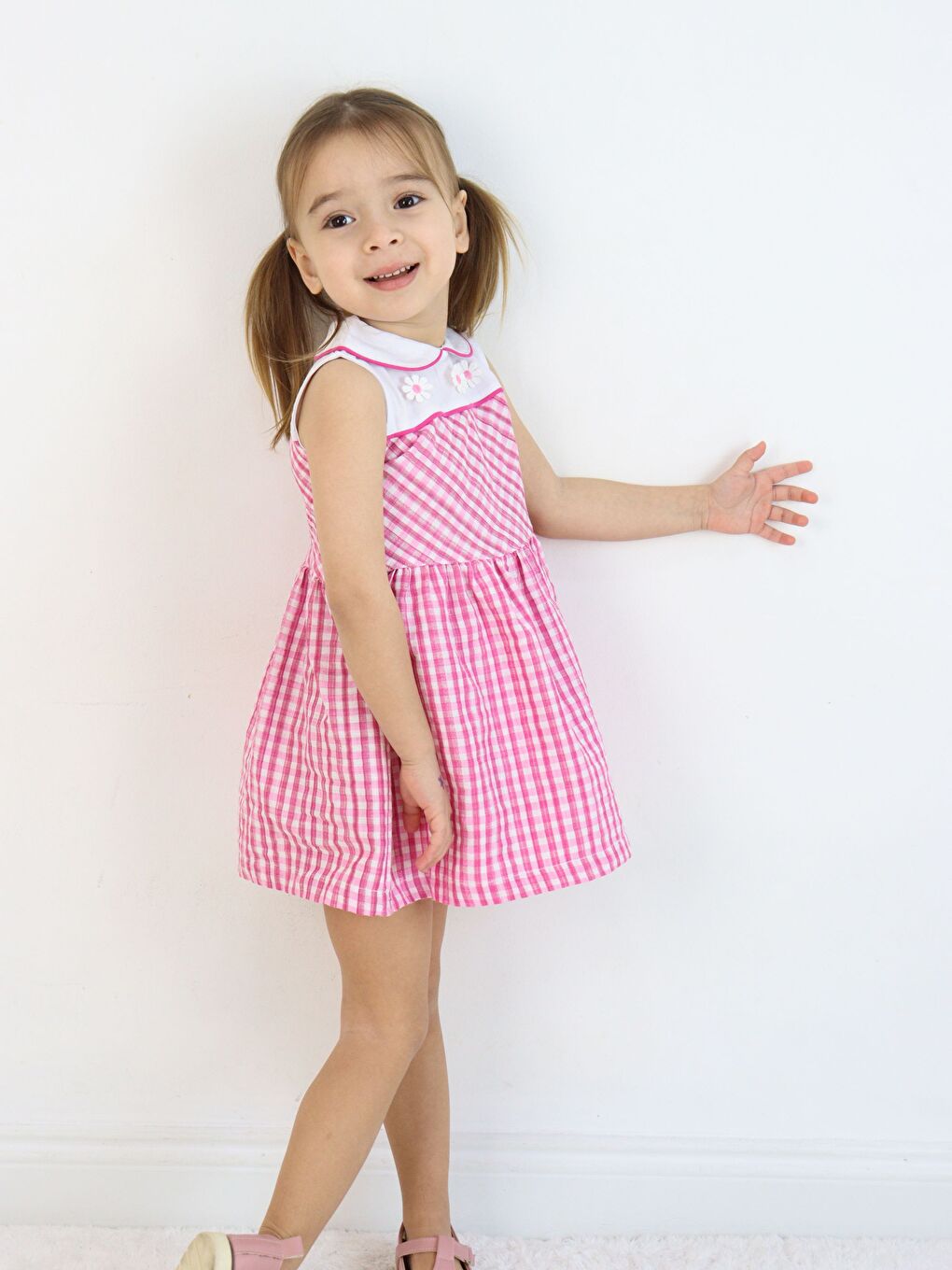 Pembe Bebe Yaka Kolsuz Kız Bebek Elbise-5