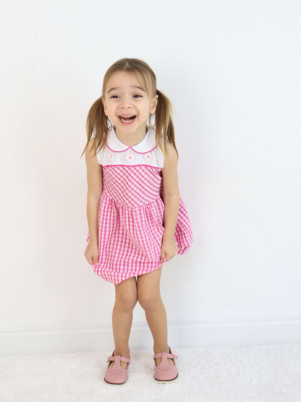 Pembe Bebe Yaka Kolsuz Kız Bebek Elbise-7