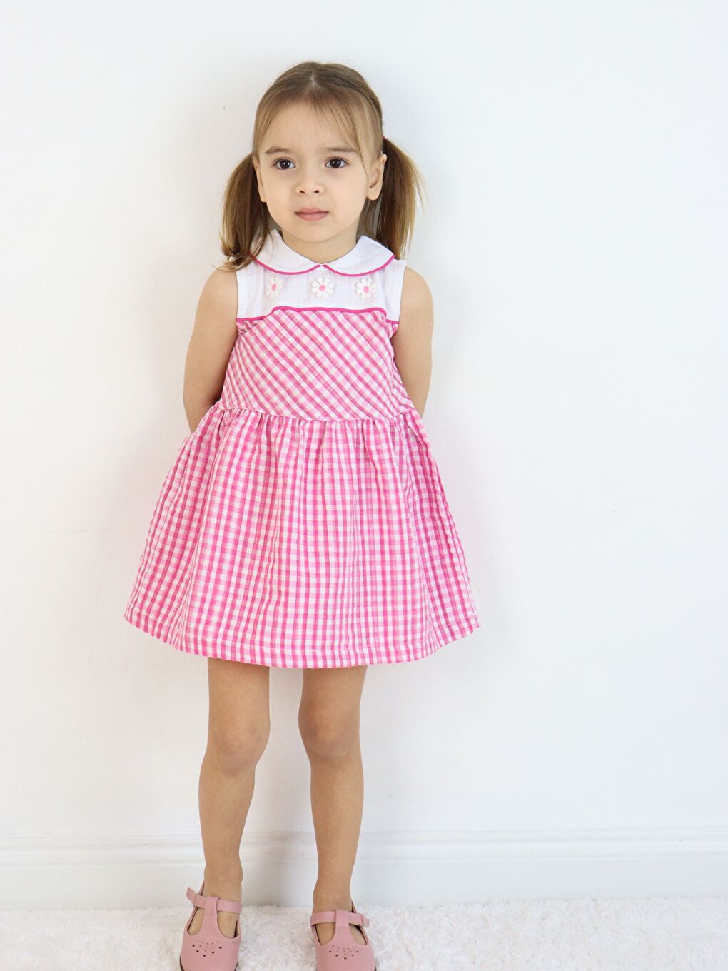 Pembe Bebe Yaka Kolsuz Kız Bebek Elbise-8