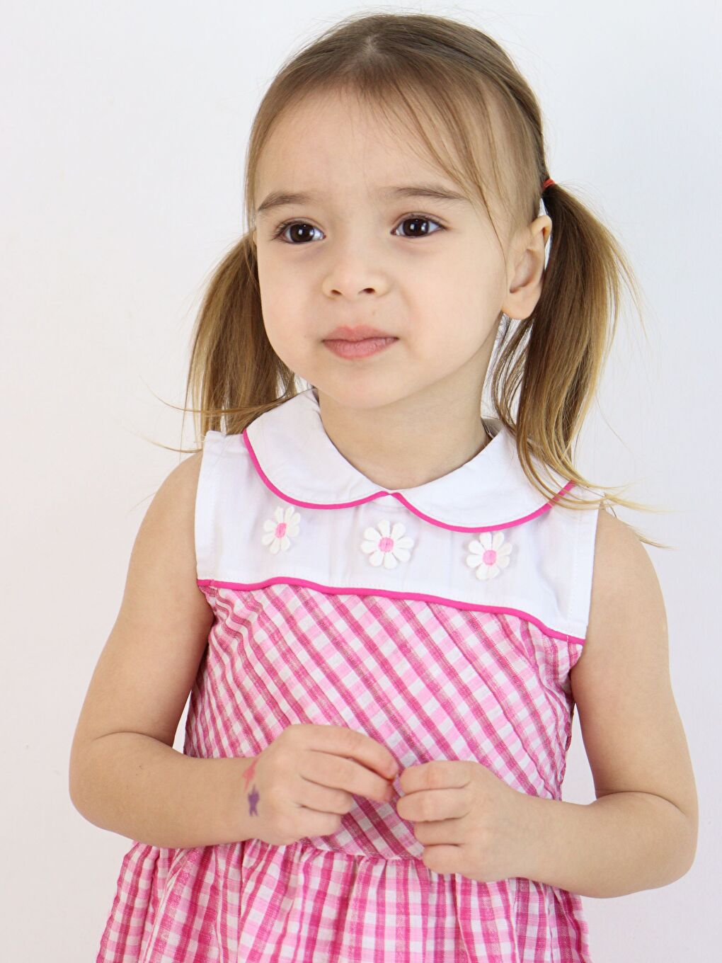 Pembe Bebe Yaka Kolsuz Kız Bebek Elbise-9