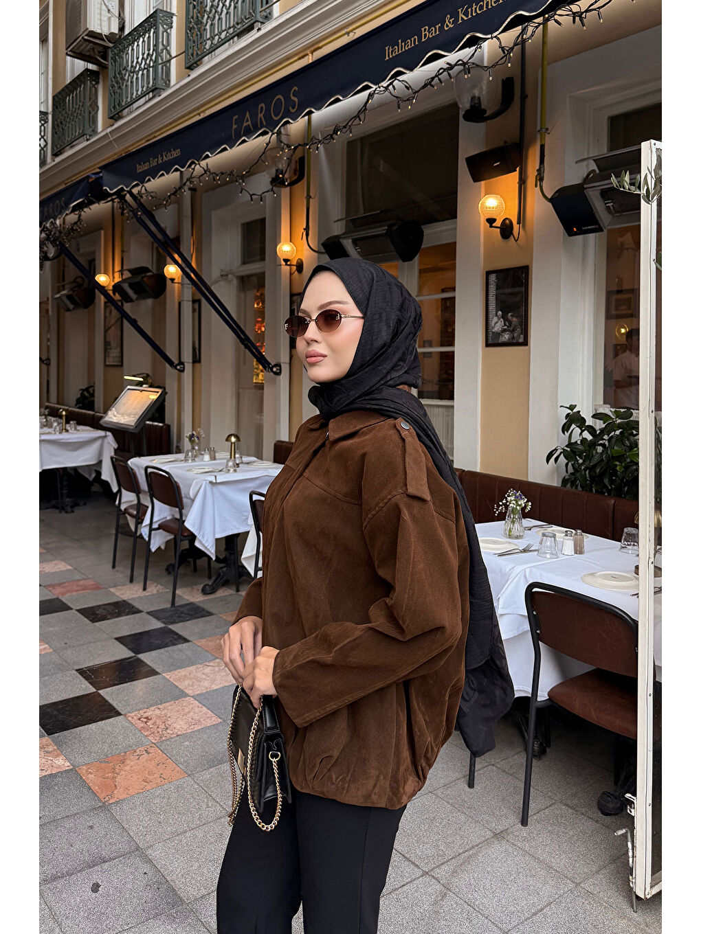 Kadın Gizli Düğmeli Kadife Ceket Kahverengi-2