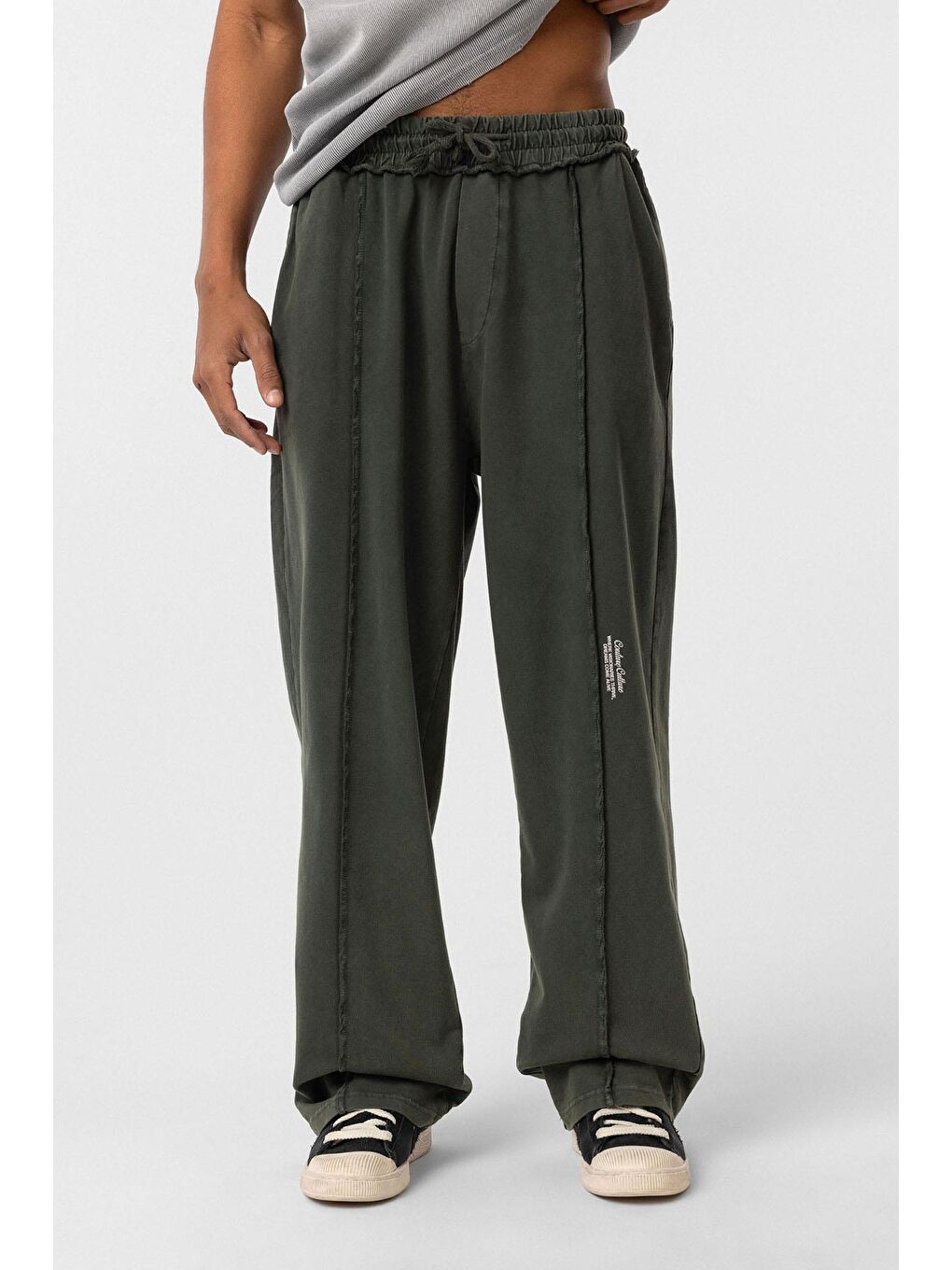 Haki Yıkamalı Baggy Eşofman Alt Koyu Hakı-2