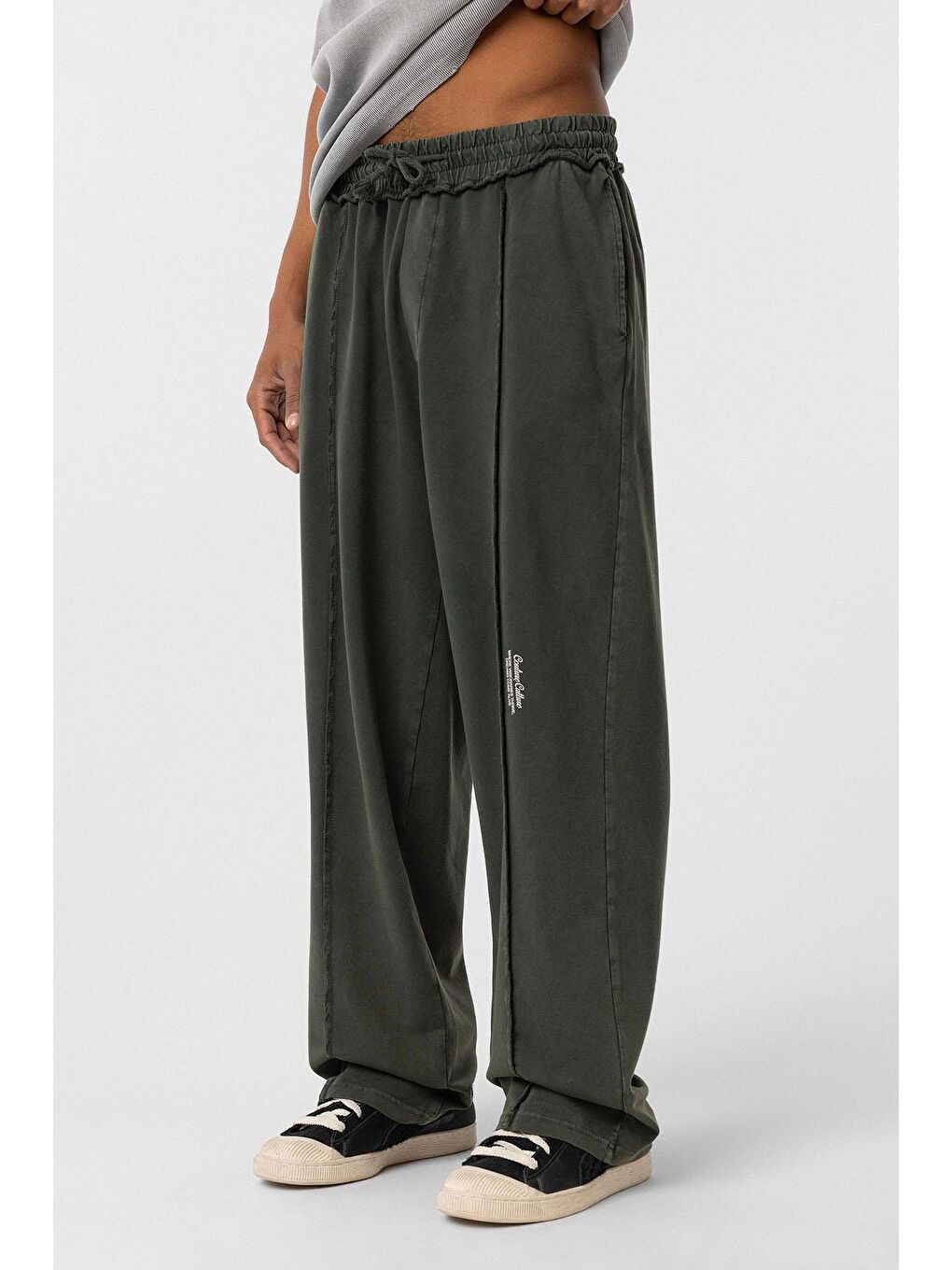 Haki Yıkamalı Baggy Eşofman Alt Koyu Hakı-3