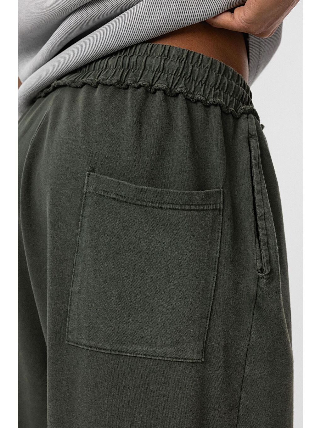 Haki Yıkamalı Baggy Eşofman Alt Koyu Hakı-5