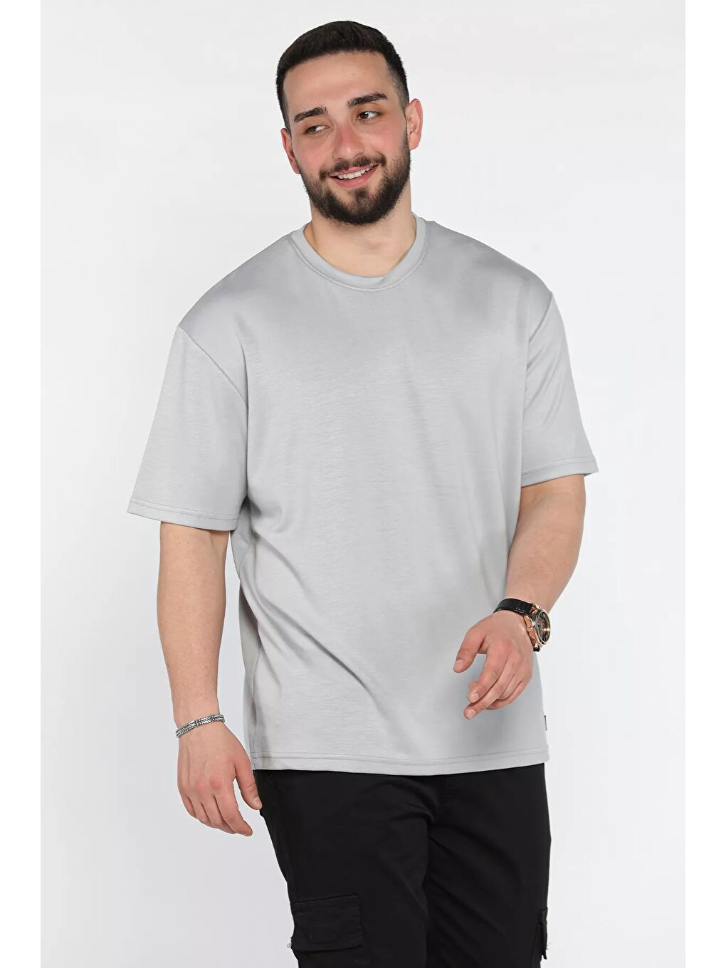 Gri Erkek Bisiklet Yaka Tişört-1