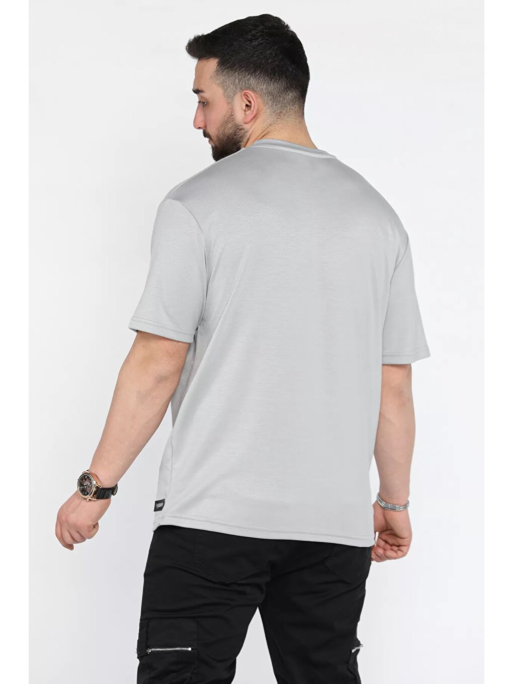 Gri Erkek Bisiklet Yaka Tişört-2