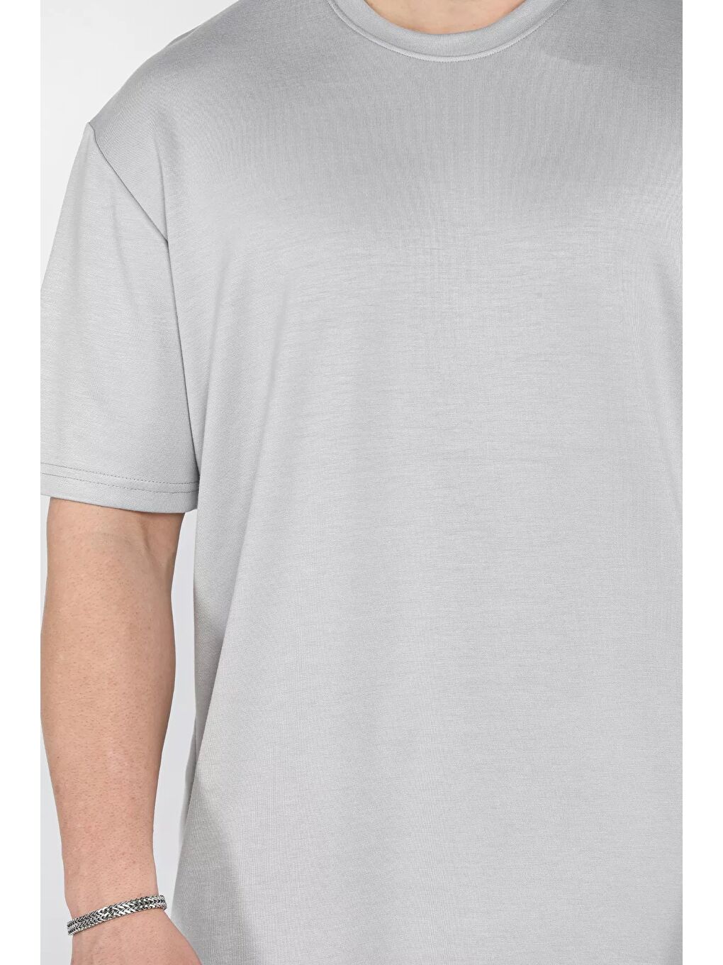 Gri Erkek Bisiklet Yaka Tişört-3