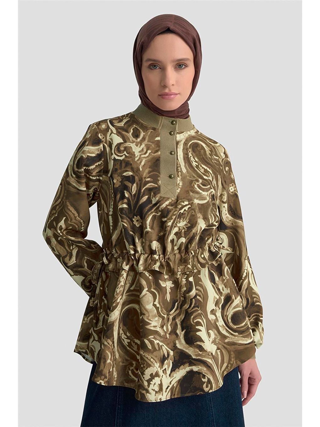 Kahverengi Yakası Ve Kolu Triko Detaylı Bluz 25K3844 Camel