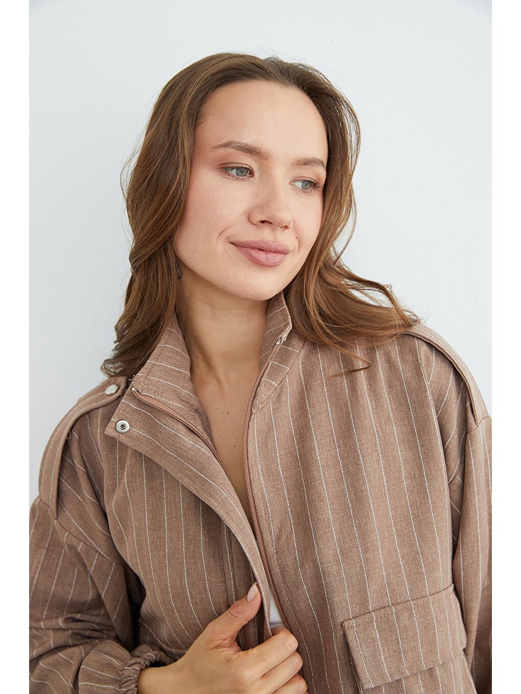 Bej Çizgili Beli Stoperli Fermuarlı 2 Li Takım-4