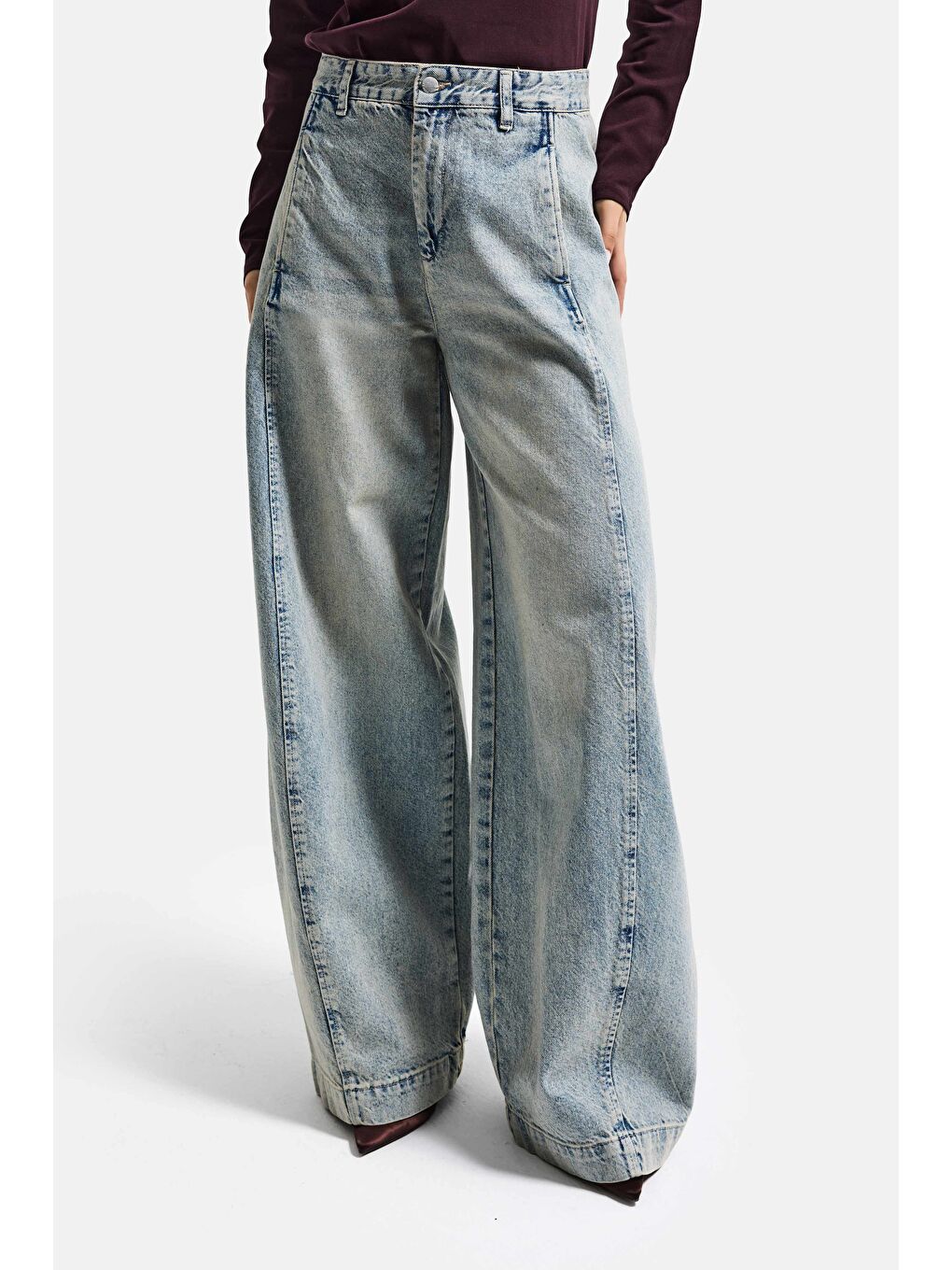 Mavi Kadın T.Kot Rengi 4s6-65 Süper Palazzo Fit Yandan Cepli Denim Jean-4