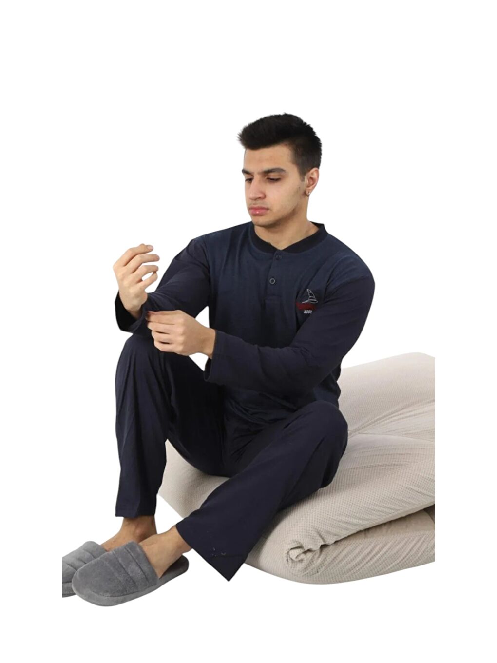 İndigo Erkek Uzun Kol Pijama Takım-1