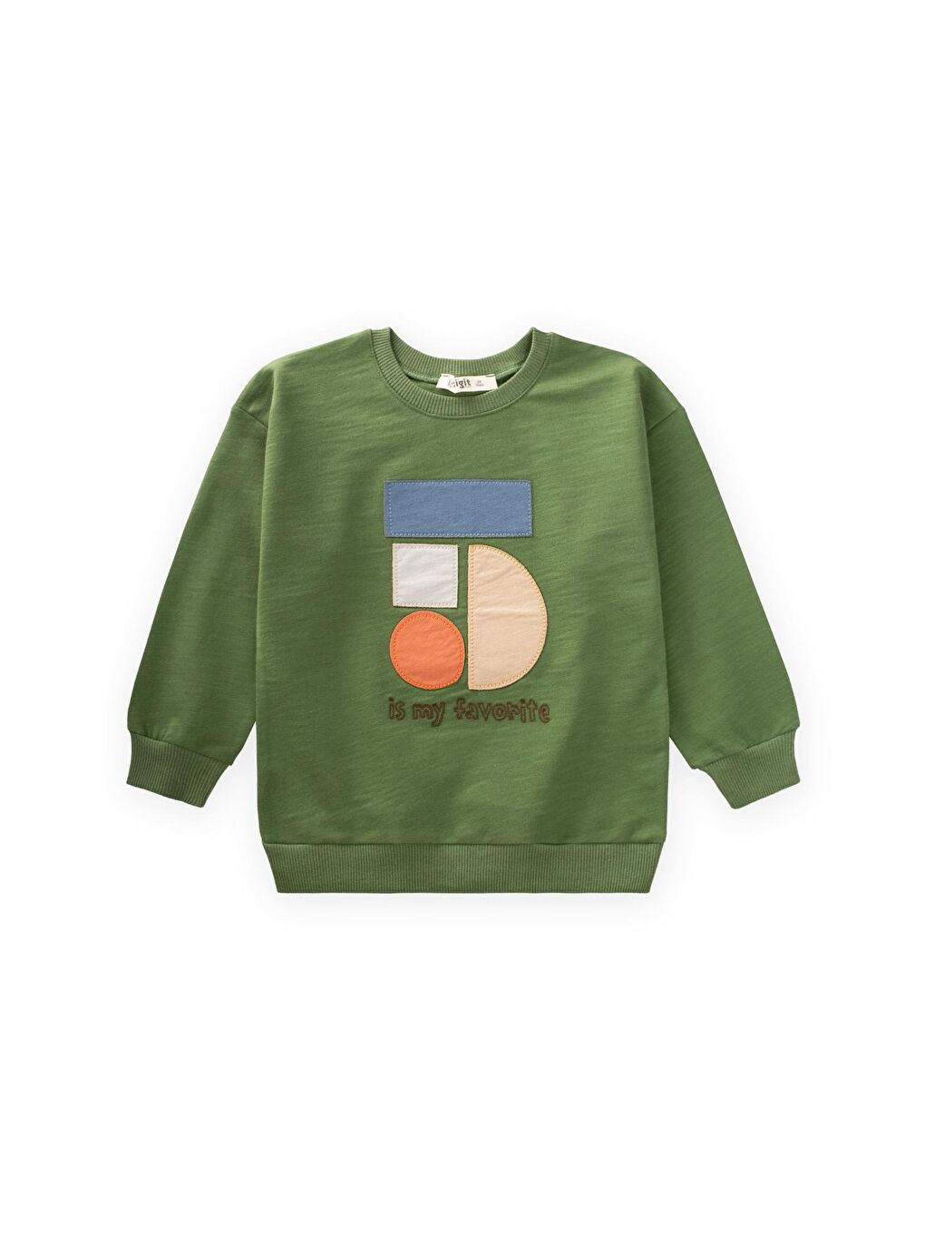 Geometrik Aplikeli Sweatshirt 2-7 Yaş Yağ Yeşili
