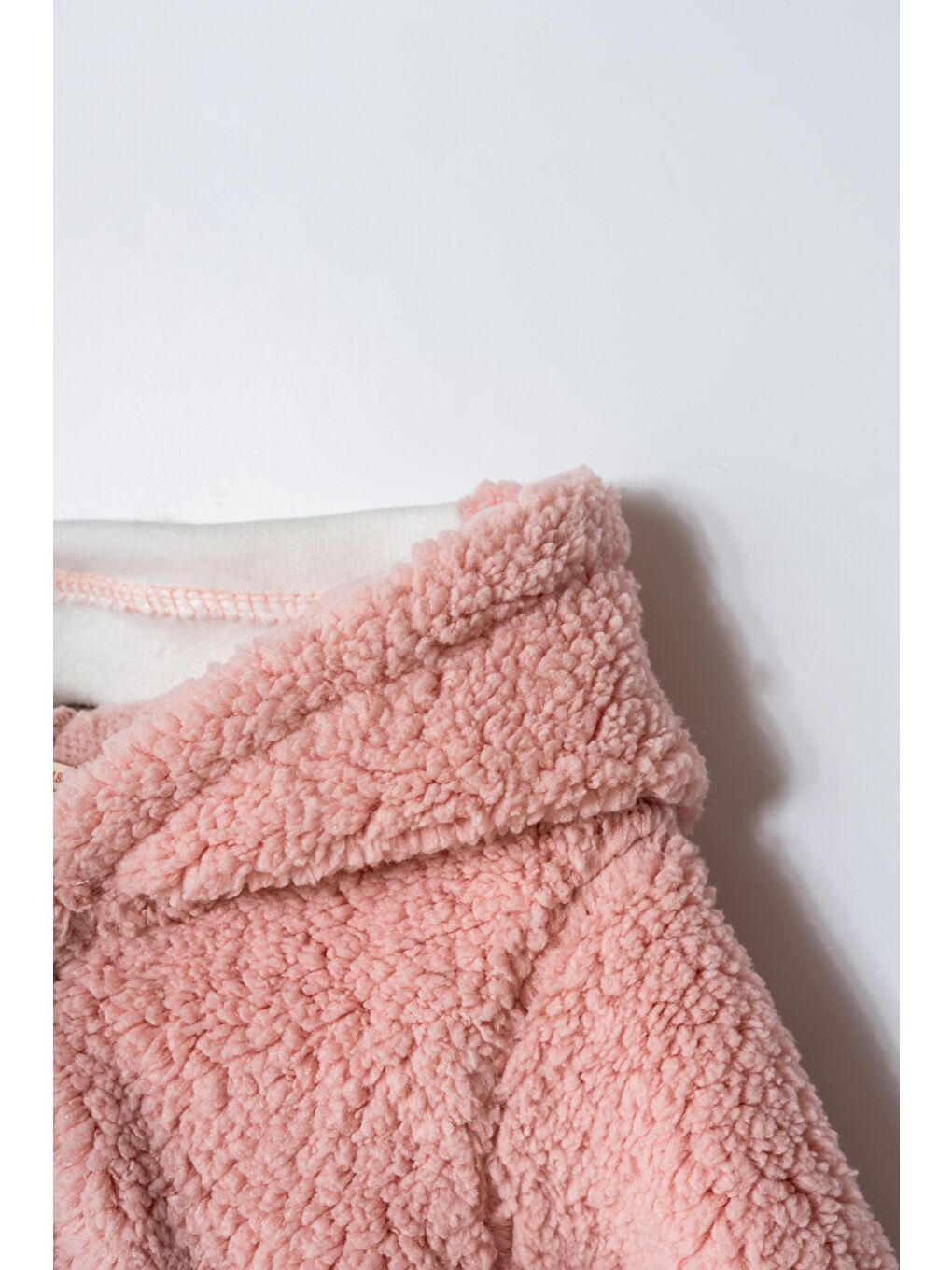 Kız Çocuk Pamuklu Pembe Teddy Desenli Kapüşonlu Düğmeli Mont - Ayıcık Cepli-1