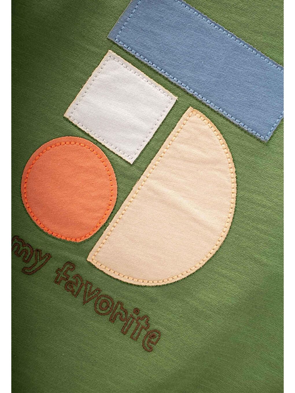 Geometrik Aplikeli Sweatshirt 2-7 Yaş Yağ Yeşili-2