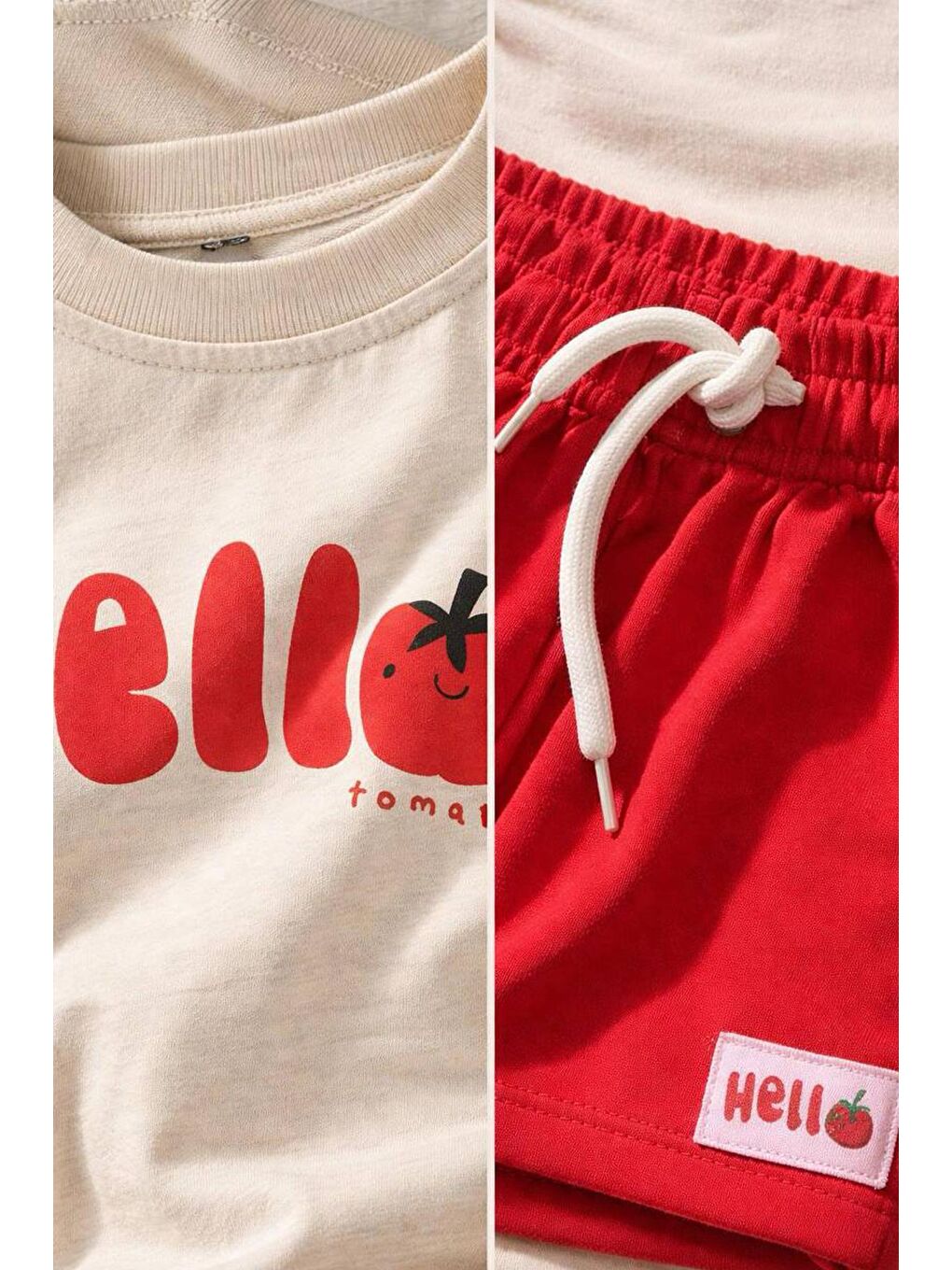 Lila Kız Çocuk Pamuklu Baskılı T-Shirt Ve Kırmızı Şort 2'Li Takım-2