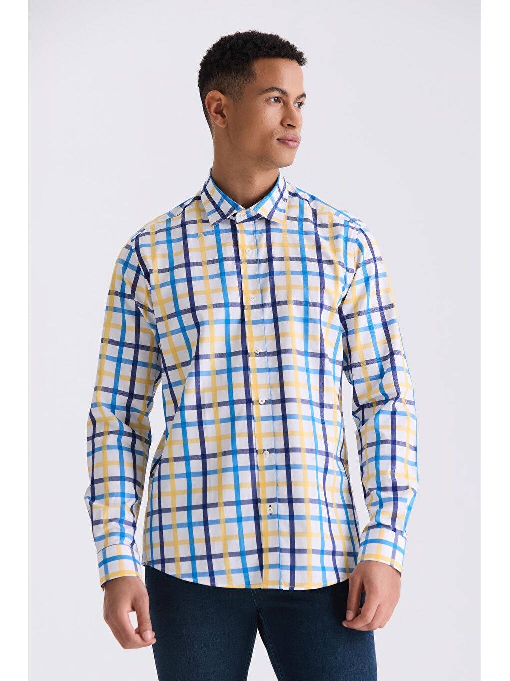 Mavi Saks Slim Fit Yaka Düğmeli Gömlek