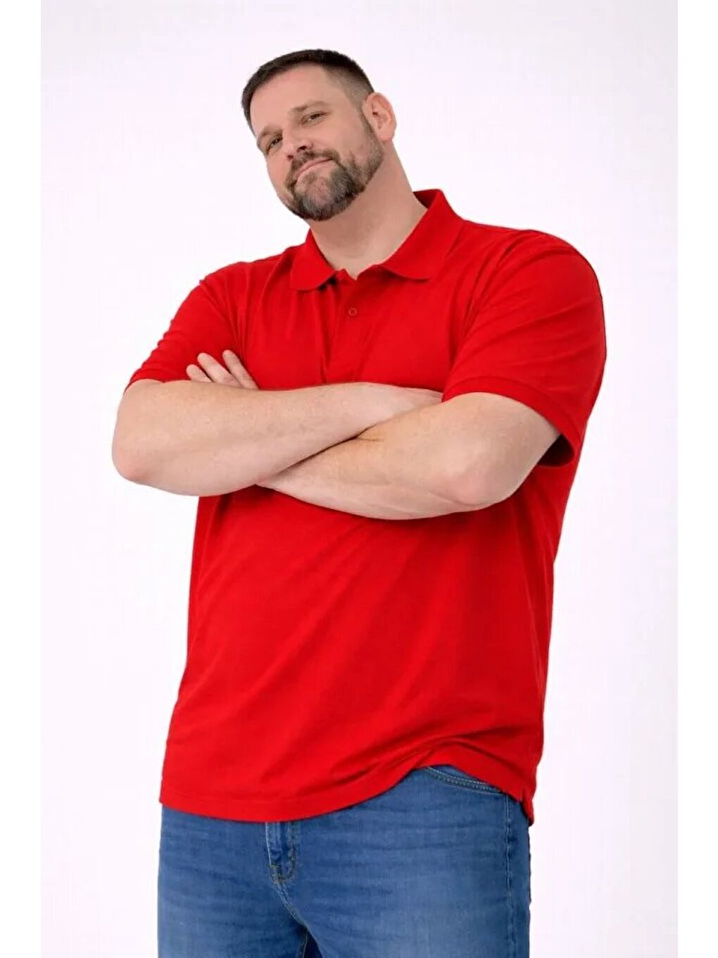 Kırmızı Erkek Pike Kumaş Düğmeli Yaka Battal Büyük Beden Tişört-3