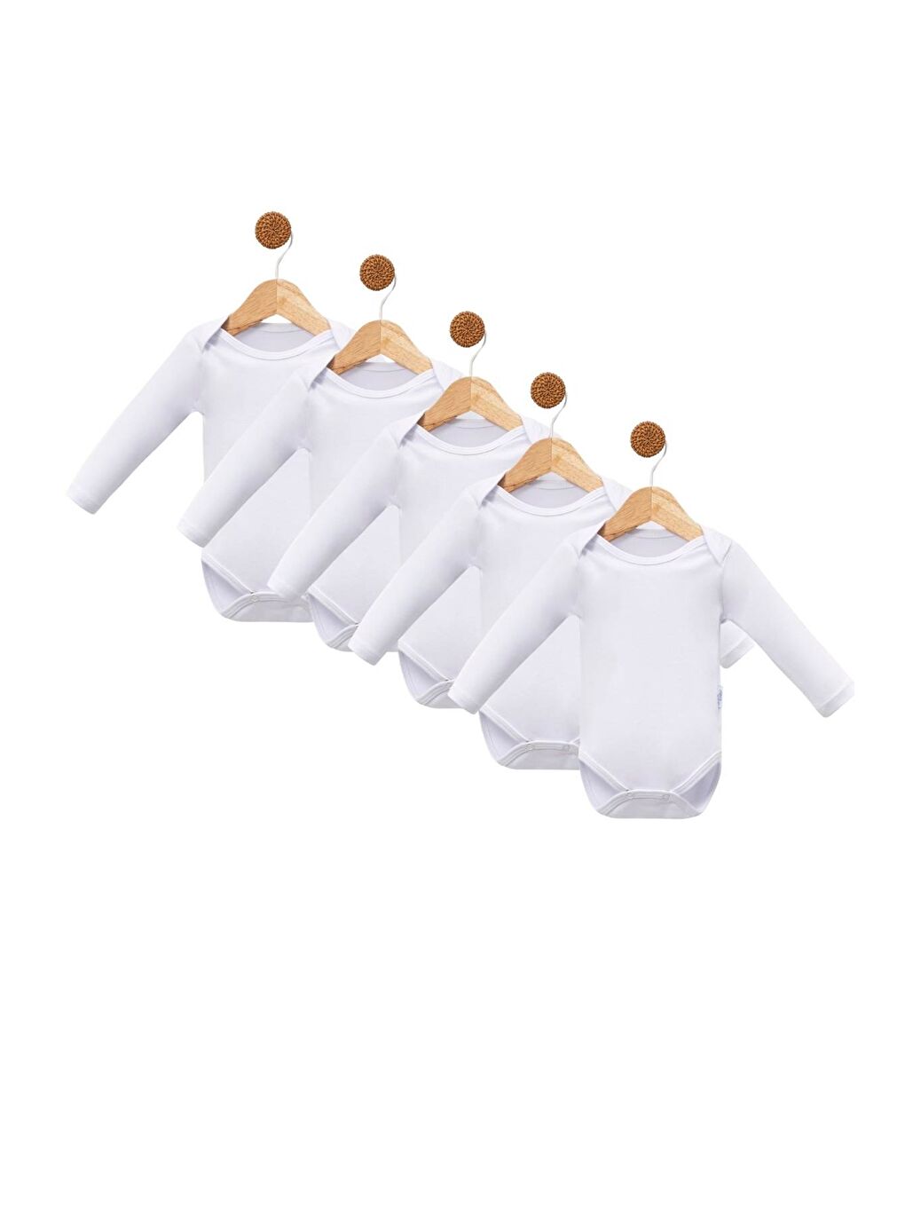 Beyaz 5'li Zıbın Uzun Kollu %100 Pamuk Çıtçıtlı Bebek Body
