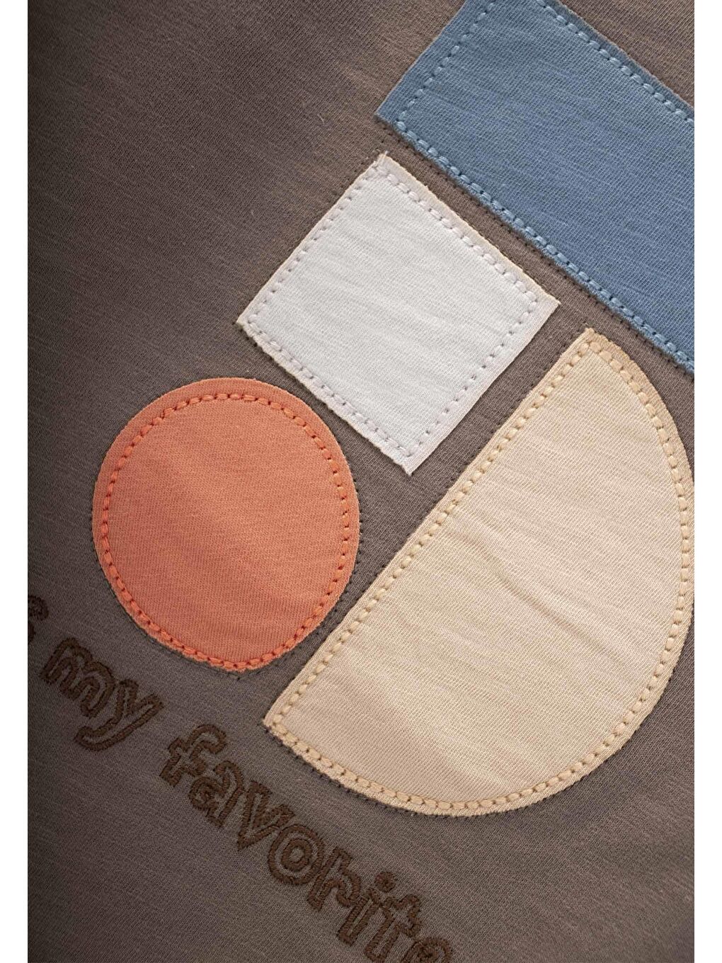 Bej Geometrik Aplikeli Sweatshirt 2-7 Yaş Vizon-2