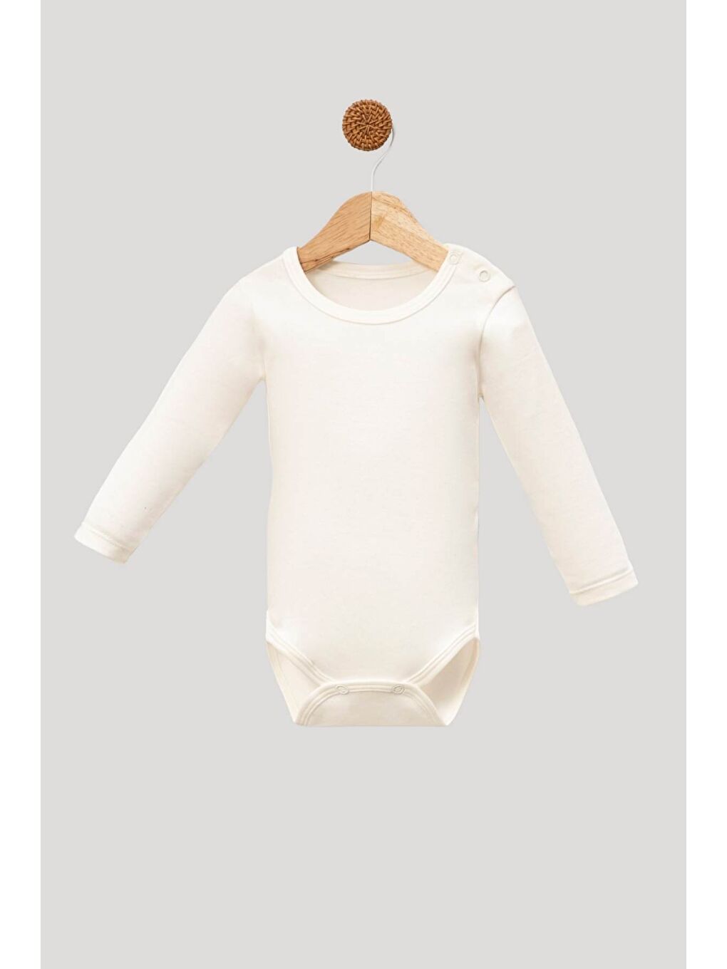 Ekru 5'Li Zıbın Uzun Kollu %100 Pamuk Çıtçıtlı Bebek Body-1