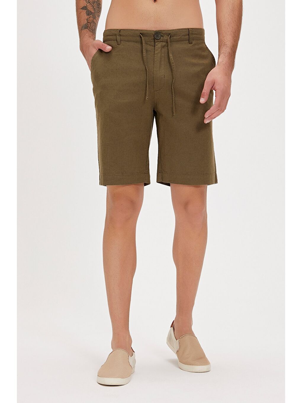 Lyne Haki Yandan Cepli Erkek Şort