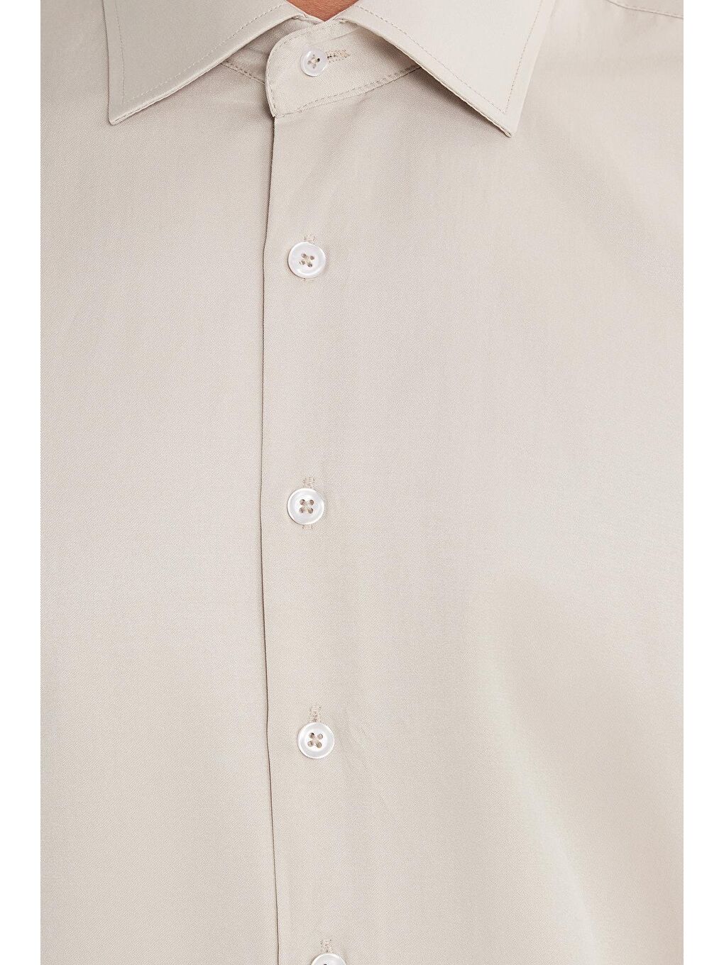 Erkek Regular Fit Klasik Kesim Pamuklu Düz Bej Gömlek-2
