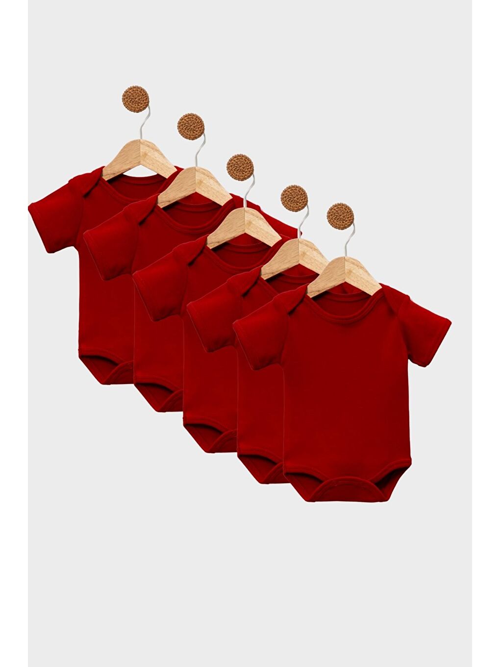 Kırmızı 5'li Zıbın Kısa Kollu %100 Pamuk Çıtçıtlı Bebek Body