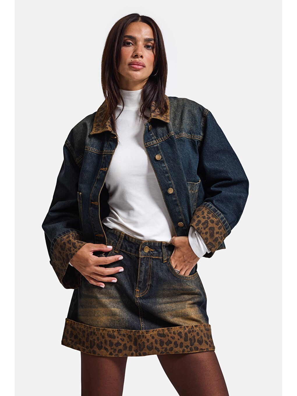 Mavi Kadın Koyu Jean 2w6-8 Straight Leopar Detaylı Tasarım Denim Etek-1