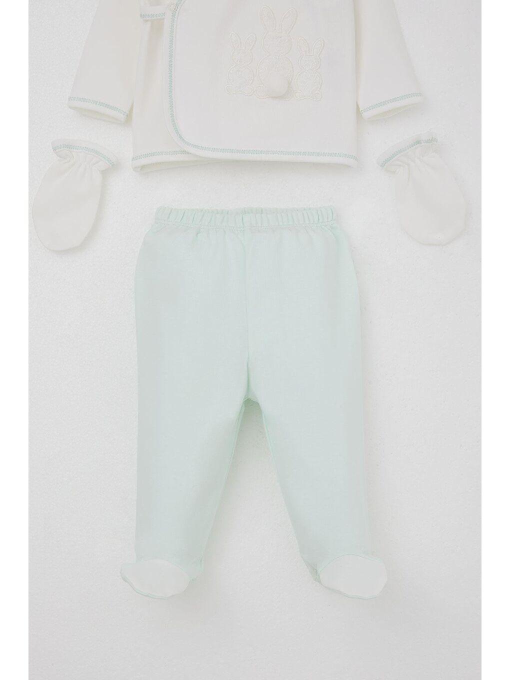 Kız Bebek Hastane Çıkışı 5 Li Ponponlu Tavşancık Nakışlı Ekru (0-3 Ay)-3