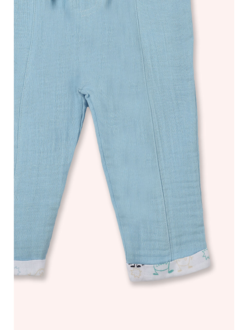 Yenidoğan Paça Detaylı Müslin Mavi Pantolon-1